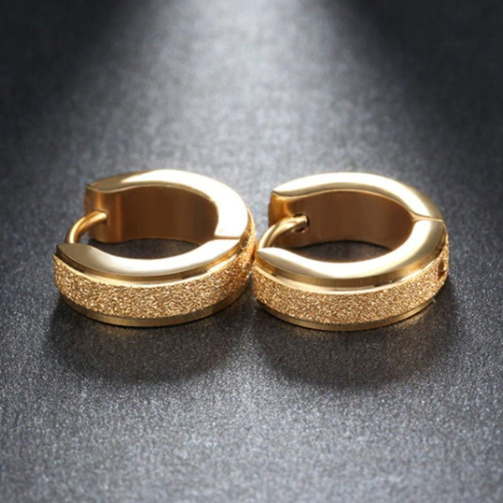 Hoop huggies earrings jewelry yellow gold tone stainless steel shiny brand new